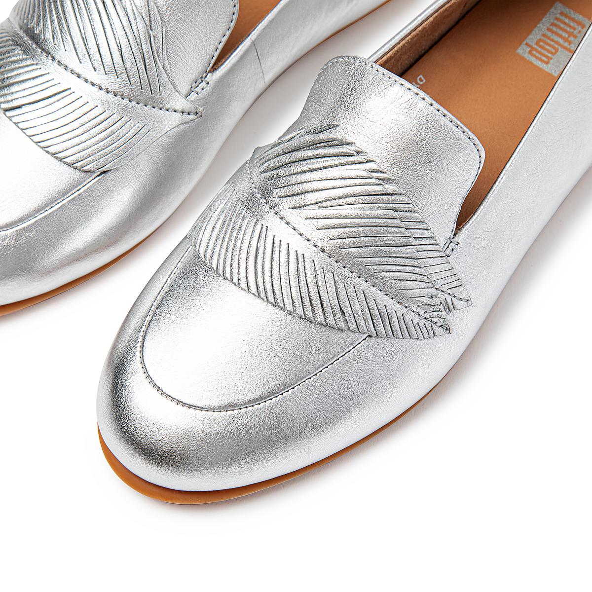 Fitflop Lena Feather Metallic Leather Loafers Dame, Sølv Salg hos